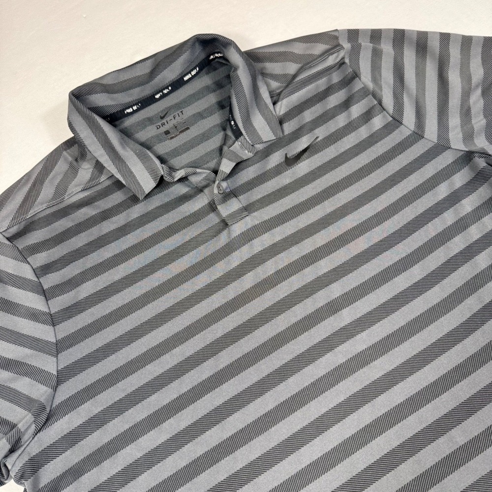 Nike Golf Polo Shirt XL Grey Striped Dri-FIT Short Sleeve 90103-021
